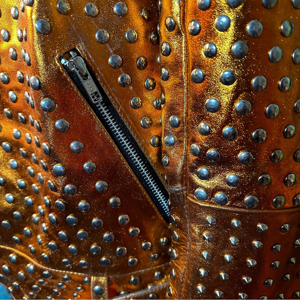Custom spiked studded leather motorcycle jacket - size 38" - Picture 3 of 16